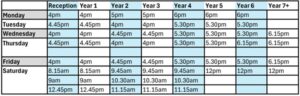 Recreational class timetable